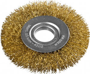 Щетка DEXX 100ммх22мм диск. д/УШМ, витая сталь латунир проволока 0,3мм, 35101-100